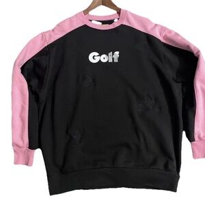 Golf Wang Men’s XL Embroidered Logo Crewneck Sweater Pink Black Fingerprint